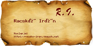 Racskó Irén névjegykártya